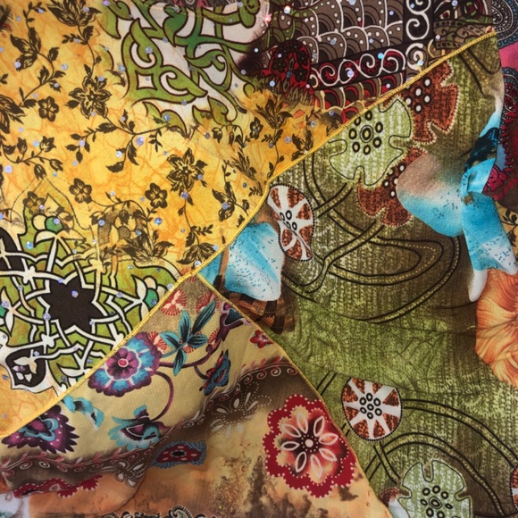 Festive fall 3/4 sleeve mixed print stretchy top by Caia - Picture 2 of 5